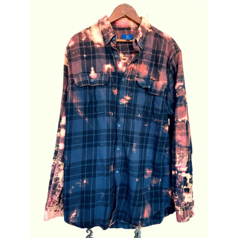 One-of-a-Kind Sacred Heart Mary Bleached Flannel Shirt Wearable Art | Large Tall - Picture 4 of 9